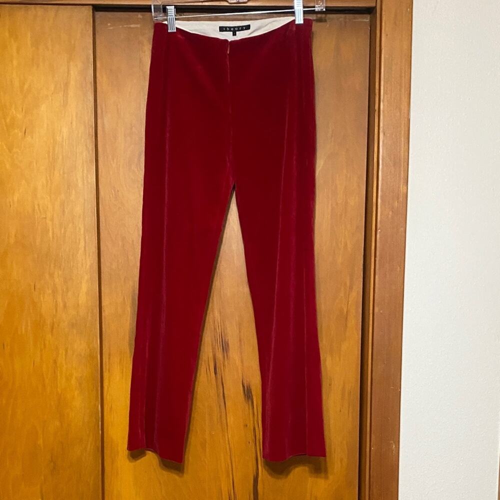 VTG Theory Scarlet Red Velvet Pants Zip Front Straight Legs Inseam 27” Festive